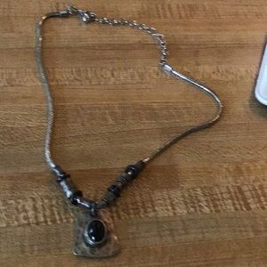 Pewter/Silvertone and Black Stone Necklace